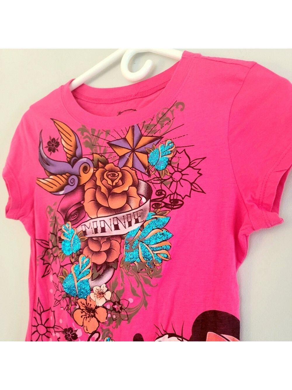 Minnie Mouse Girls Sparkly Short Sleeve T-Shirt Size M